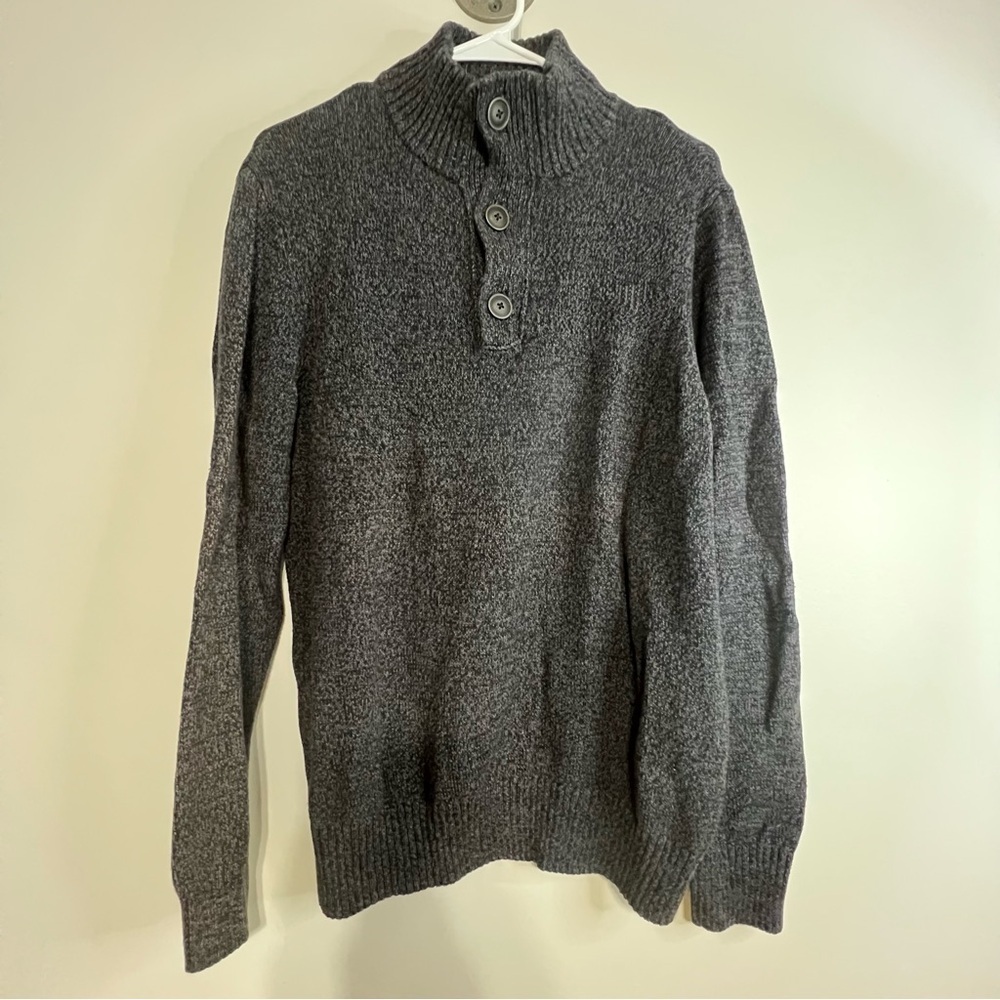 Urban Pipeline Men Heathered Black/Gray Mock Neck Sweater Botton Zip  Large